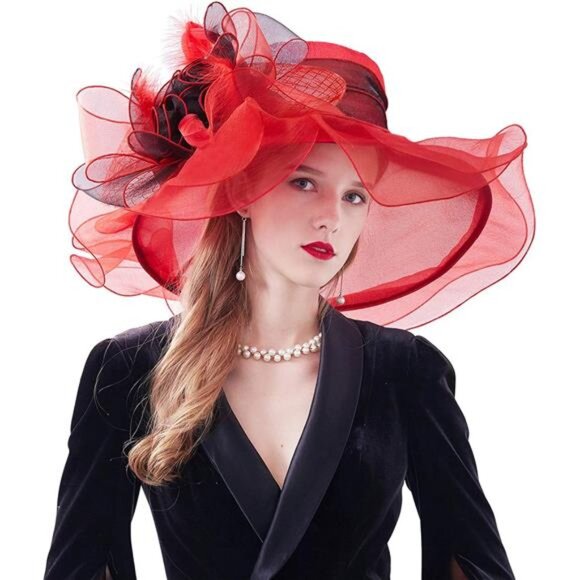 Women's Kentucky Derby Church Dress Hat C3 Red - Picture 1 of 7